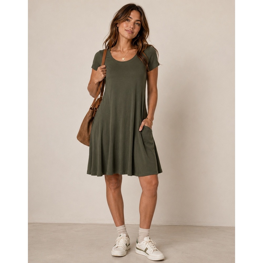Daily Ritual T-Shirt Dress Womens S Olive Green Short Sleeve Pima Cotton Modal